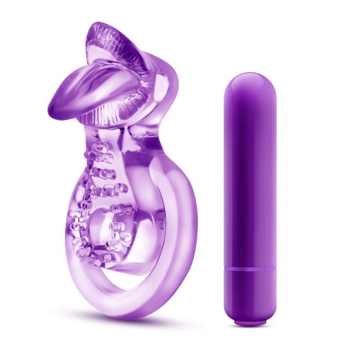 Play With Me Lick It Vibrating Double Strap Cock Ring Purple - Image 4