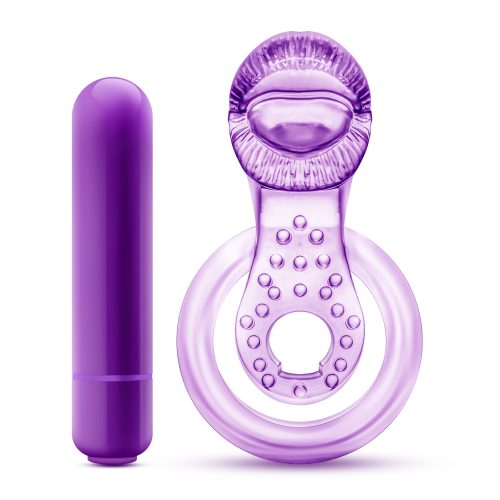Play With Me Lick It Vibrating Double Strap Cock Ring Purple - Image 5