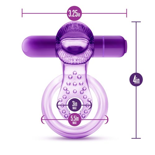 Play With Me Lick It Vibrating Double Strap Cock Ring Purple - Image 7
