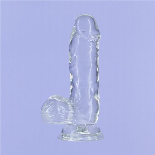 Crystal Dildo w Balls 6in Clear - Image 5