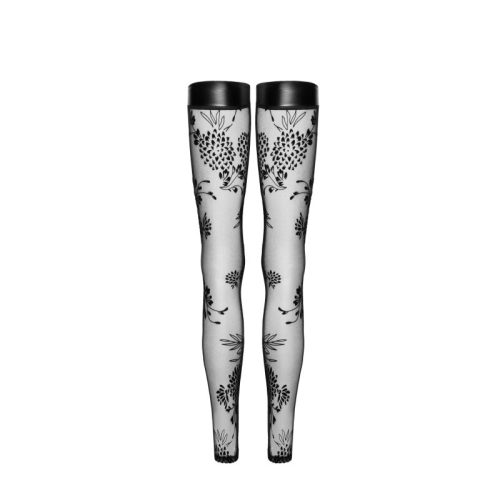 Tulle Stockings w Patterned Flock Embroidery & Power Wetlook Band - Image 4