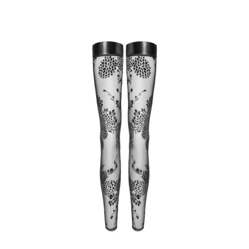 Tulle Stockings w Patterned Flock Embroidery & Power Wetlook Band - Image 4