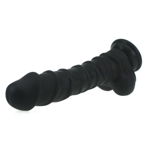 Realistic Dildo Ridged Shaft w Balls Black - Image 3
