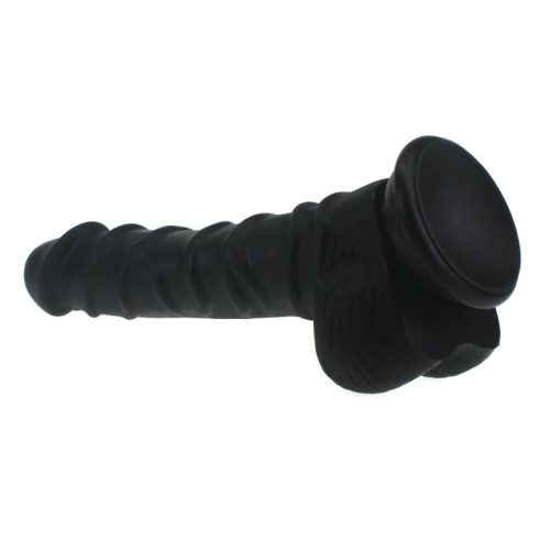 Realistic Dildo Ridged Shaft w Balls Black - Image 4