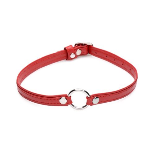 Fiery Pet Leather Choker w Silver Ring Red - Image 4