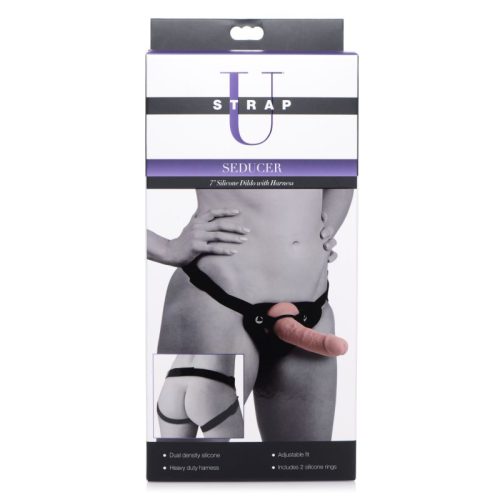 Seducer 7" Silicone Dildo w Harness Flesh - Image 6