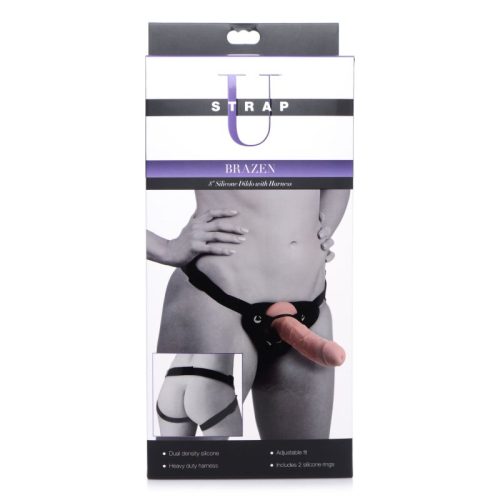 Brazen 8" Silicone Dildo w Harness Flesh - Image 6