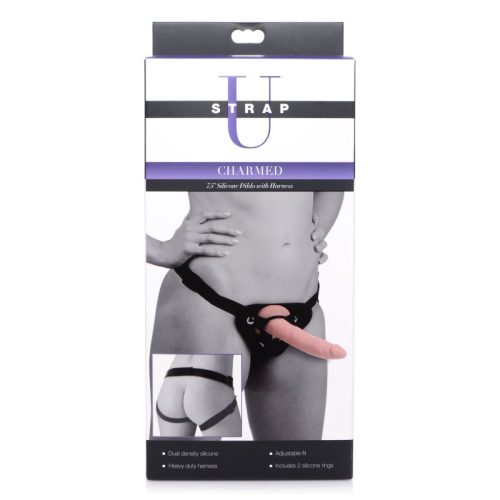 Charmed 7.5in Silicone Dildo w Harness Flesh - Image 5