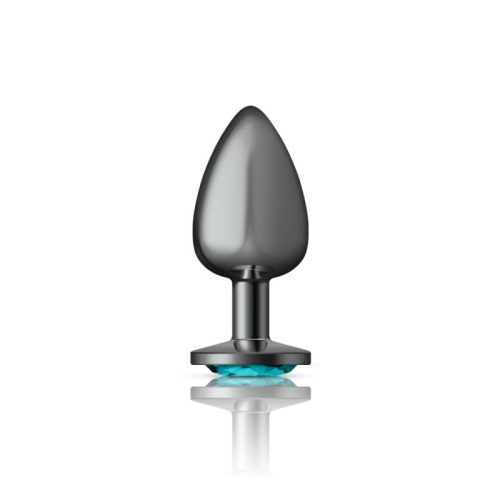 Cheeky Charms Gunmetal Round Butt Plug w Teal Jewel Large - Image 3
