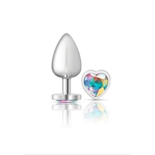 Cheeky Charms Silver Metal Butt Plug w Heart Clear Jewel Large - Image 3