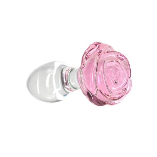 Pillow Talk Rosy Luxurious Glass Anal Plug w Clear Gem - Image 3