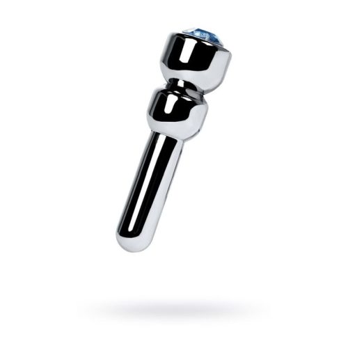 Silver Metal Urethral Plug w Sapphire Rhinestone Small - Image 4