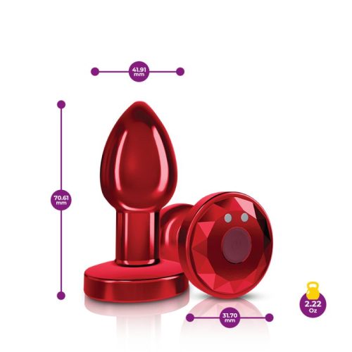 Cheeky Charms Red Rechargeable Vibrating Metal Butt Plug w Remote Small - Image 5