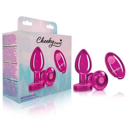 Cheeky Charms Pink Rechargeable Vibrating Metal Butt Plug w Remote Medium - Image 5