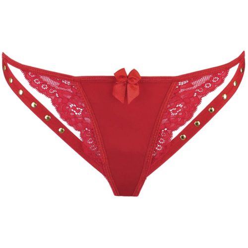 Microfiber and Lace G-String with Studs Red - Image 4