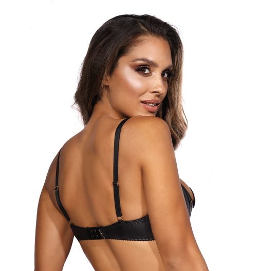 Wetlook Half Cup Zip Bra Black - Image 3