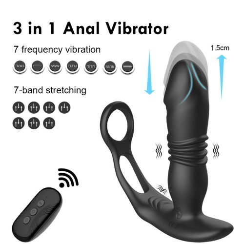 Thrusting Silicone Butt Plug with Cockring and Remote - Image 3
