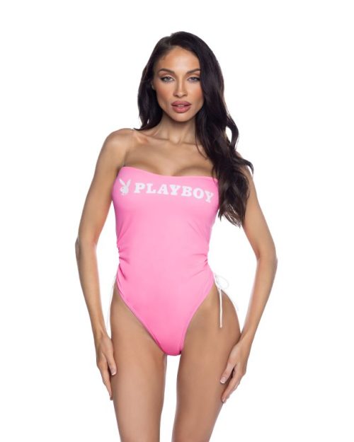 PlayBoy Pink 1 Pc Swimsuit with Ruched Side Ties & Removable Clear Straps