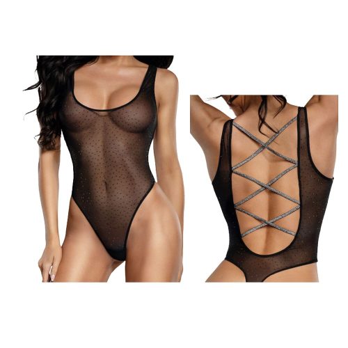 DreamGirl Sheer Mesh Rhinestone Teddy Black - Image 5